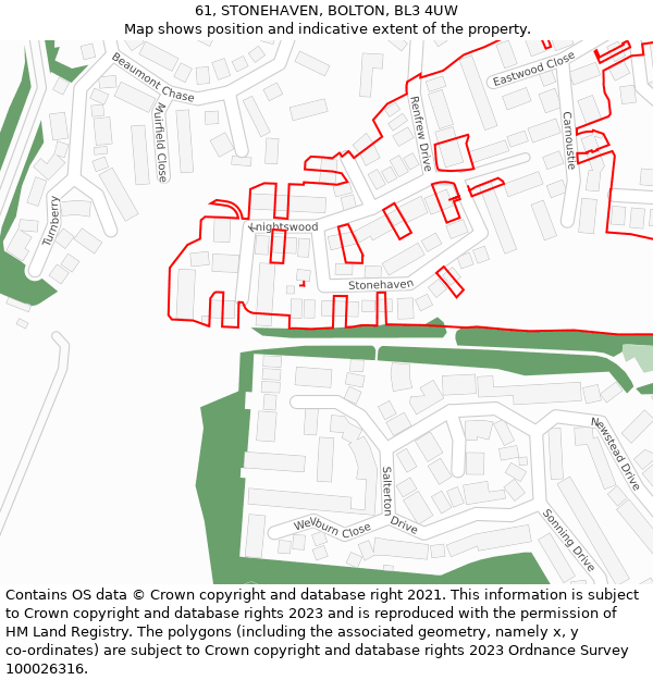 61, STONEHAVEN, BOLTON, BL3 4UW: Location map and indicative extent of plot