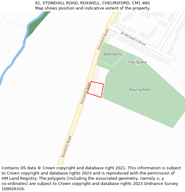 61, STONEHILL ROAD, ROXWELL, CHELMSFORD, CM1 4NS: Location map and indicative extent of plot