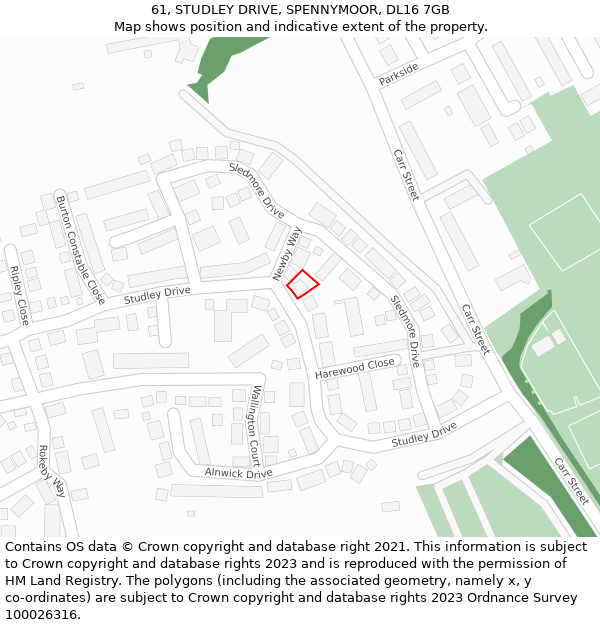 61, STUDLEY DRIVE, SPENNYMOOR, DL16 7GB: Location map and indicative extent of plot