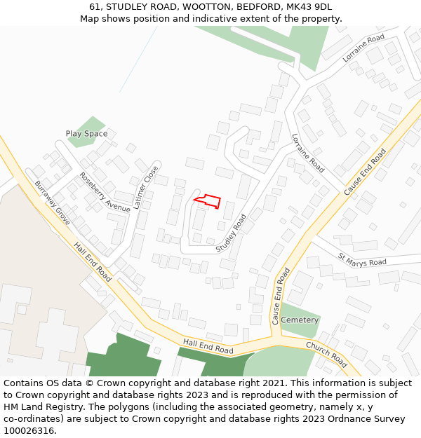 61, STUDLEY ROAD, WOOTTON, BEDFORD, MK43 9DL: Location map and indicative extent of plot
