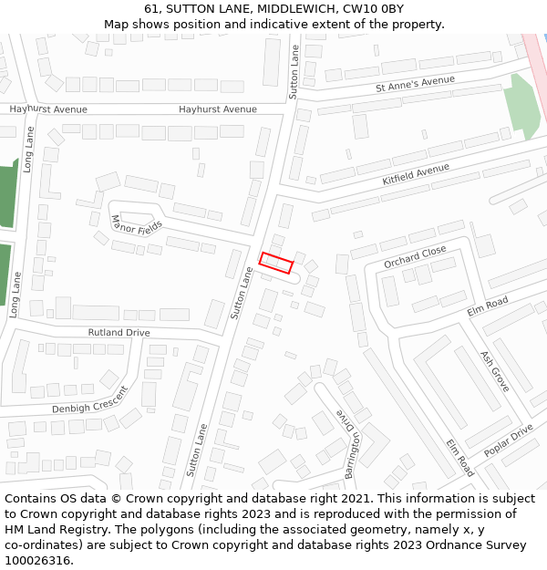 61, SUTTON LANE, MIDDLEWICH, CW10 0BY: Location map and indicative extent of plot