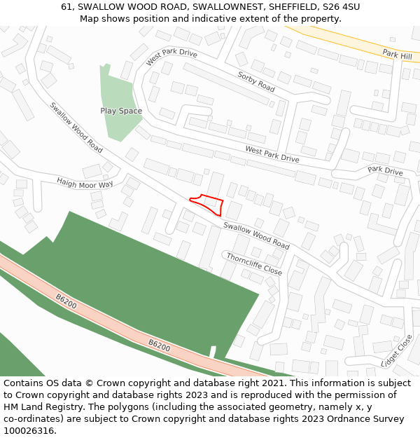 61, SWALLOW WOOD ROAD, SWALLOWNEST, SHEFFIELD, S26 4SU: Location map and indicative extent of plot