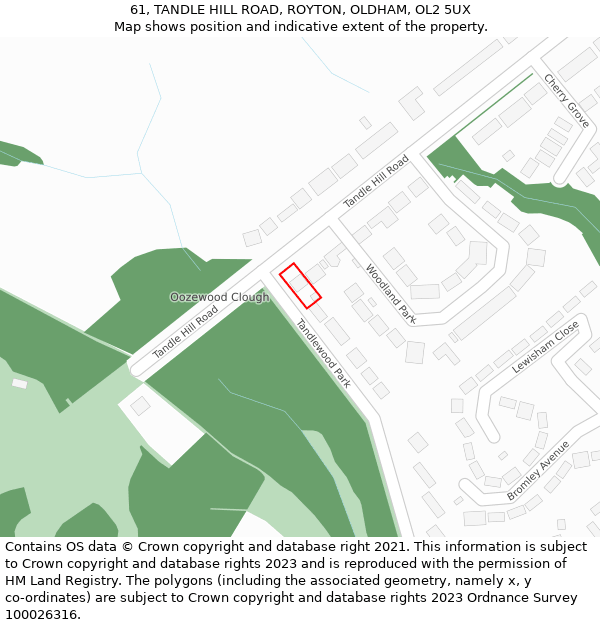 61, TANDLE HILL ROAD, ROYTON, OLDHAM, OL2 5UX: Location map and indicative extent of plot