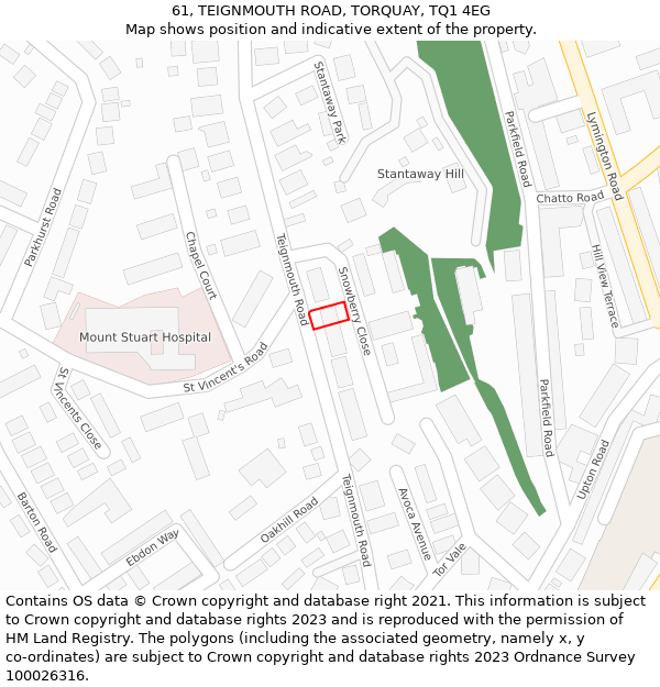 61, TEIGNMOUTH ROAD, TORQUAY, TQ1 4EG: Location map and indicative extent of plot