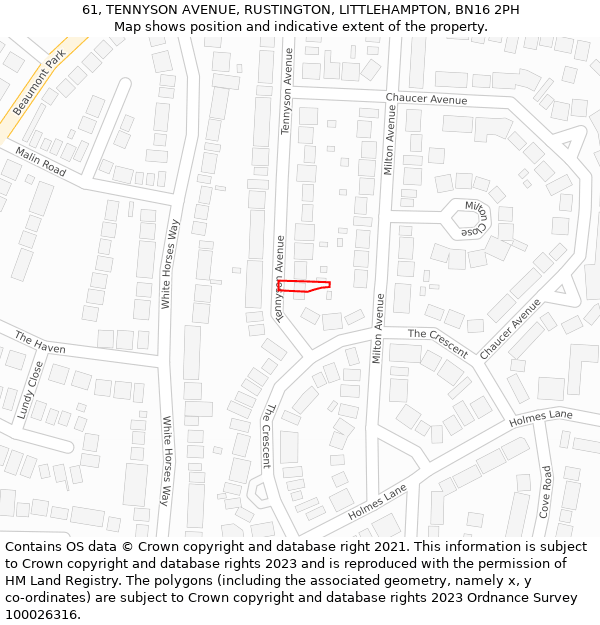 61, TENNYSON AVENUE, RUSTINGTON, LITTLEHAMPTON, BN16 2PH: Location map and indicative extent of plot