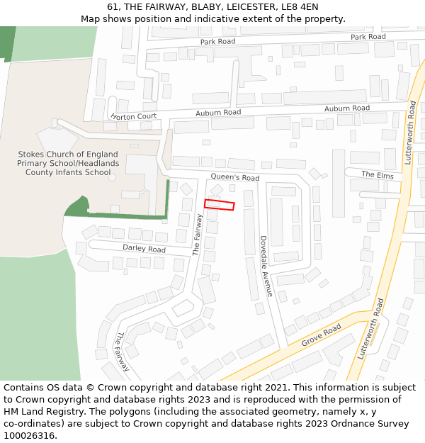 61, THE FAIRWAY, BLABY, LEICESTER, LE8 4EN: Location map and indicative extent of plot