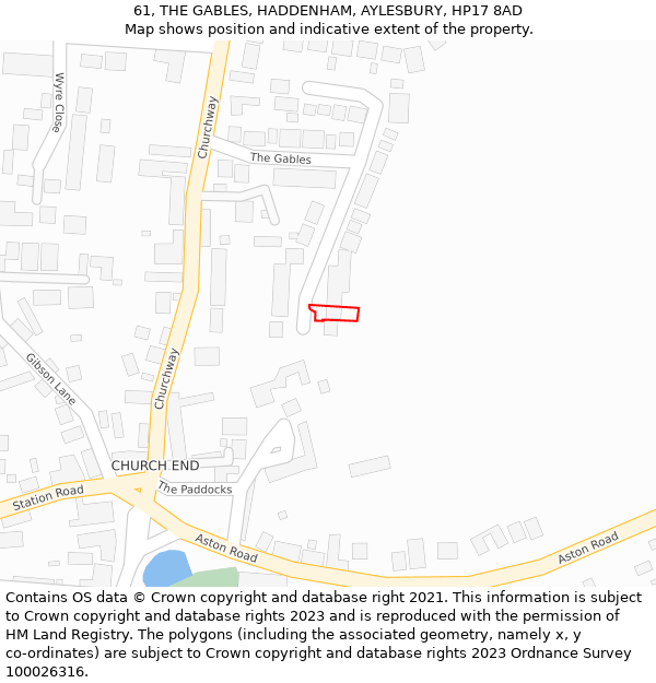 61, THE GABLES, HADDENHAM, AYLESBURY, HP17 8AD: Location map and indicative extent of plot