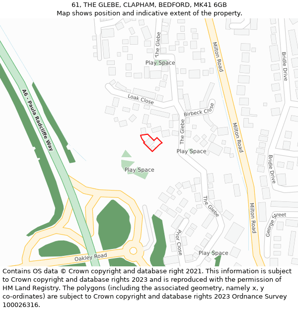 61, THE GLEBE, CLAPHAM, BEDFORD, MK41 6GB: Location map and indicative extent of plot