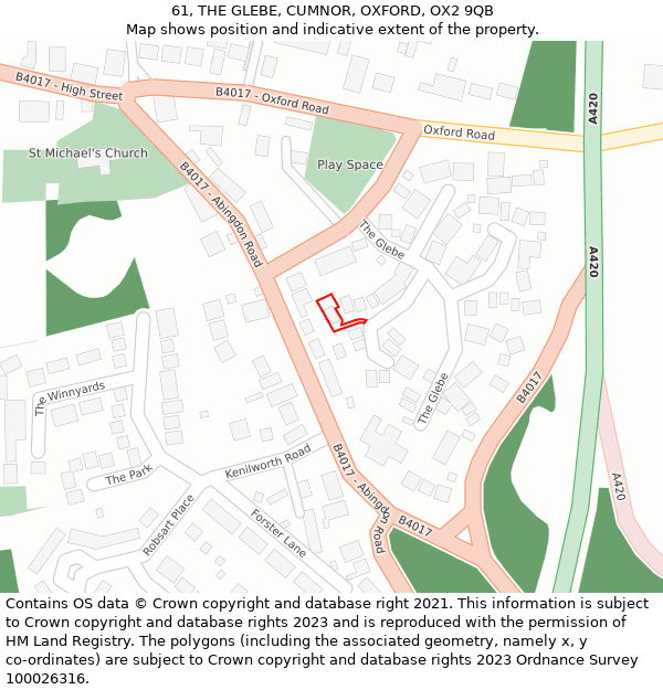 61, THE GLEBE, CUMNOR, OXFORD, OX2 9QB: Location map and indicative extent of plot