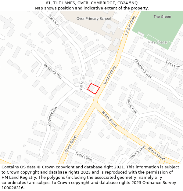 61, THE LANES, OVER, CAMBRIDGE, CB24 5NQ: Location map and indicative extent of plot