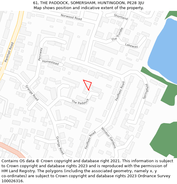 61, THE PADDOCK, SOMERSHAM, HUNTINGDON, PE28 3JU: Location map and indicative extent of plot