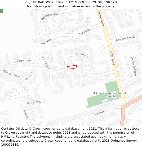 61, THE PADDOCK, STOKESLEY, MIDDLESBROUGH, TS9 5PN: Location map and indicative extent of plot