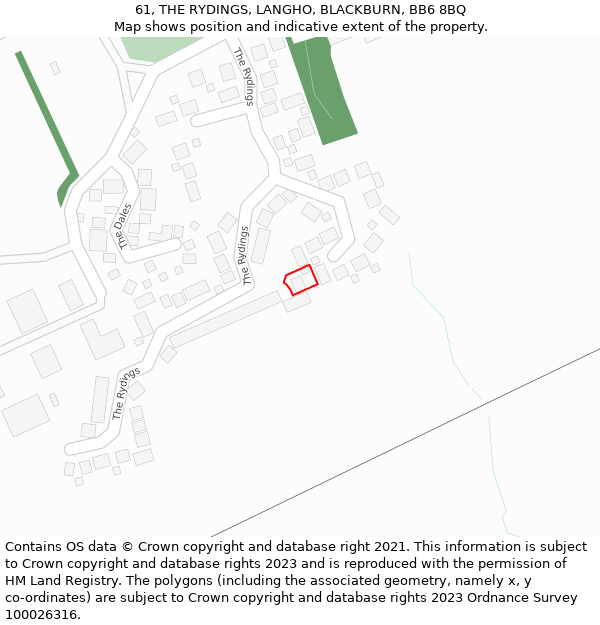 61, THE RYDINGS, LANGHO, BLACKBURN, BB6 8BQ: Location map and indicative extent of plot