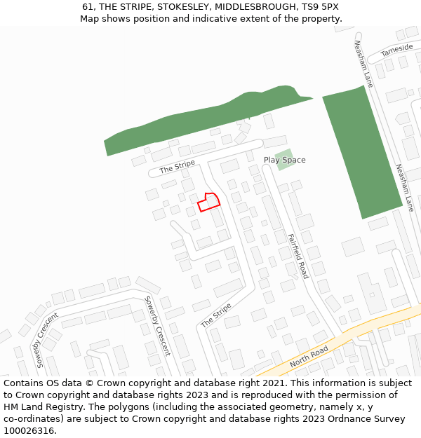 61, THE STRIPE, STOKESLEY, MIDDLESBROUGH, TS9 5PX: Location map and indicative extent of plot