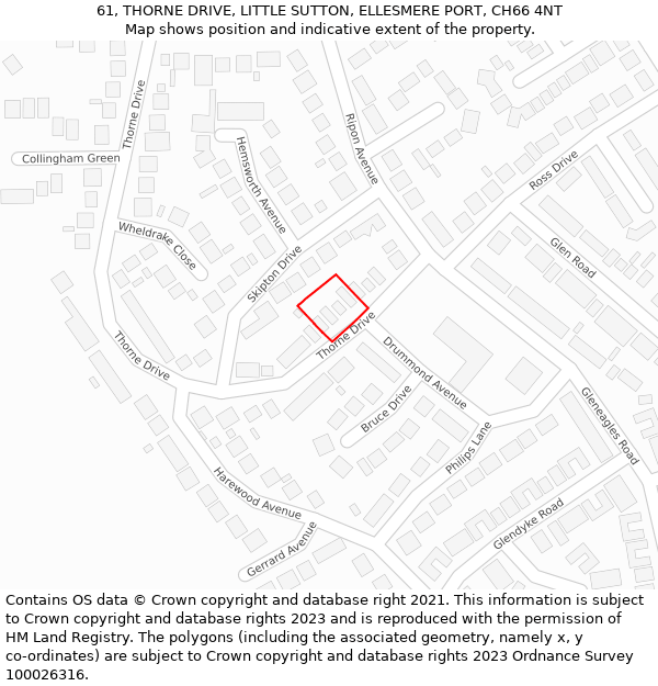 61, THORNE DRIVE, LITTLE SUTTON, ELLESMERE PORT, CH66 4NT: Location map and indicative extent of plot