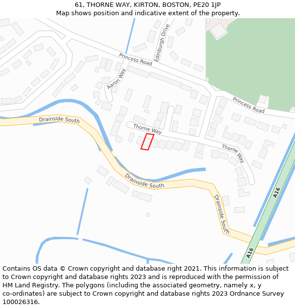 61, THORNE WAY, KIRTON, BOSTON, PE20 1JP: Location map and indicative extent of plot