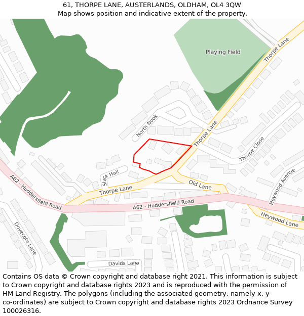 61, THORPE LANE, AUSTERLANDS, OLDHAM, OL4 3QW: Location map and indicative extent of plot