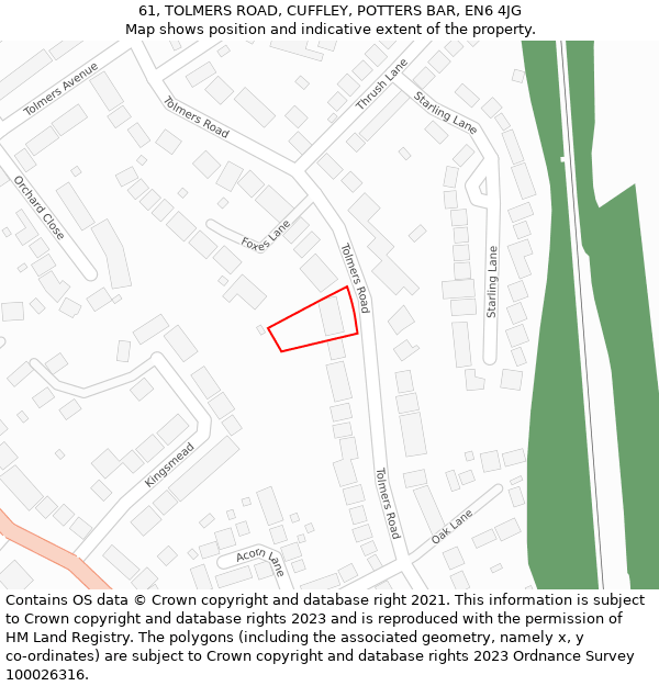 61, TOLMERS ROAD, CUFFLEY, POTTERS BAR, EN6 4JG: Location map and indicative extent of plot