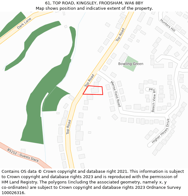 61, TOP ROAD, KINGSLEY, FRODSHAM, WA6 8BY: Location map and indicative extent of plot