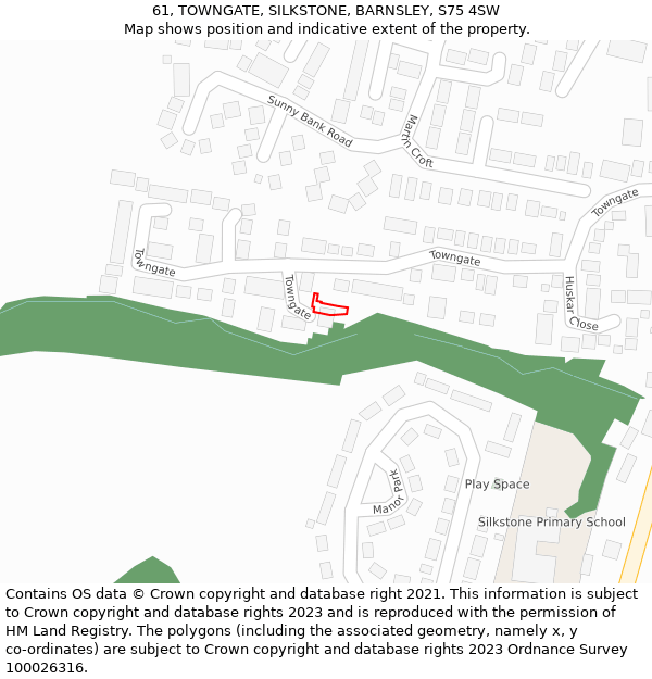 61, TOWNGATE, SILKSTONE, BARNSLEY, S75 4SW: Location map and indicative extent of plot