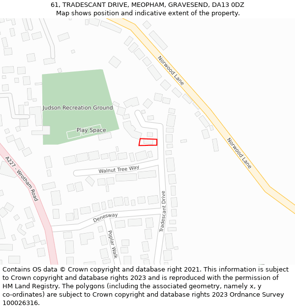 61, TRADESCANT DRIVE, MEOPHAM, GRAVESEND, DA13 0DZ: Location map and indicative extent of plot