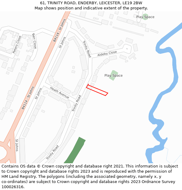 61, TRINITY ROAD, ENDERBY, LEICESTER, LE19 2BW: Location map and indicative extent of plot