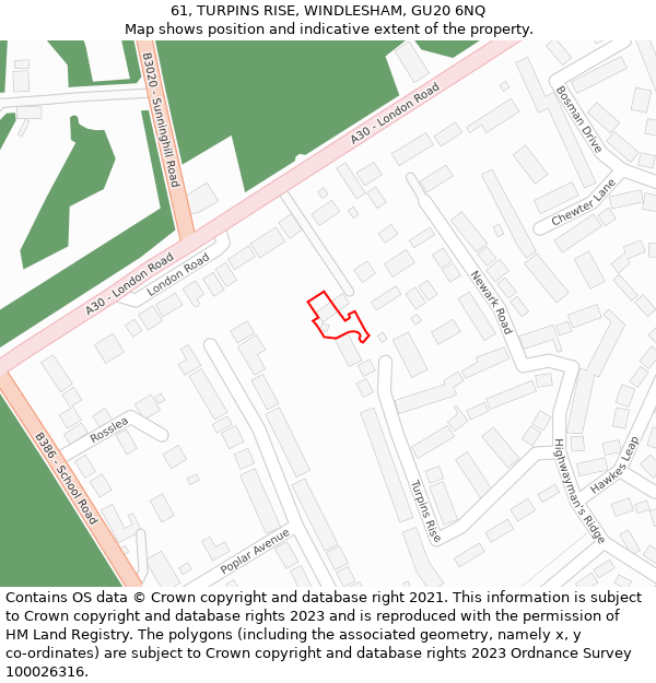 61, TURPINS RISE, WINDLESHAM, GU20 6NQ: Location map and indicative extent of plot