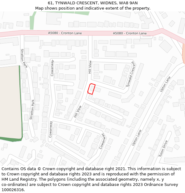 61, TYNWALD CRESCENT, WIDNES, WA8 9AN: Location map and indicative extent of plot