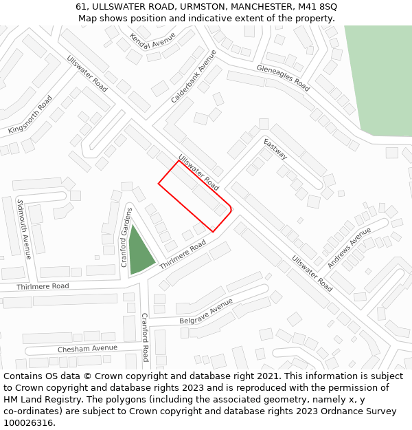 61, ULLSWATER ROAD, URMSTON, MANCHESTER, M41 8SQ: Location map and indicative extent of plot