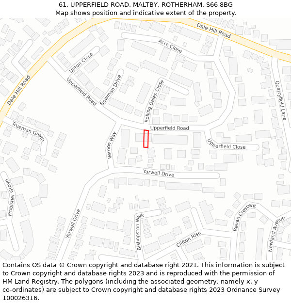 61, UPPERFIELD ROAD, MALTBY, ROTHERHAM, S66 8BG: Location map and indicative extent of plot