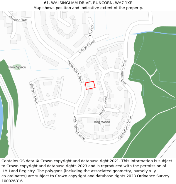 61, WALSINGHAM DRIVE, RUNCORN, WA7 1XB: Location map and indicative extent of plot