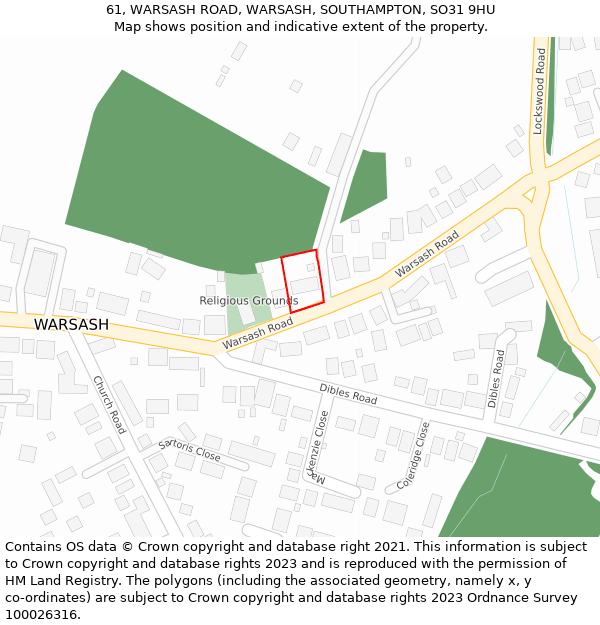 61, WARSASH ROAD, WARSASH, SOUTHAMPTON, SO31 9HU: Location map and indicative extent of plot