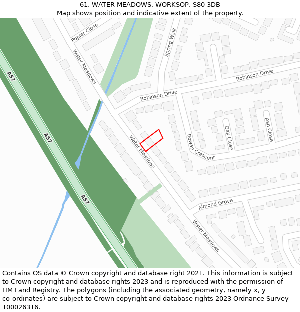 61, WATER MEADOWS, WORKSOP, S80 3DB: Location map and indicative extent of plot