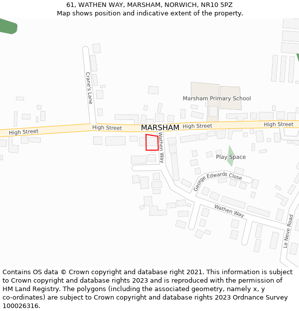 61, WATHEN WAY, MARSHAM, NORWICH, NR10 5PZ: Location map and indicative extent of plot