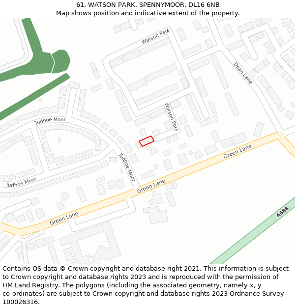 61, WATSON PARK, SPENNYMOOR, DL16 6NB: Location map and indicative extent of plot