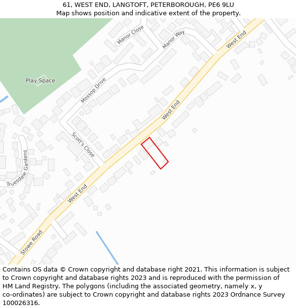 61, WEST END, LANGTOFT, PETERBOROUGH, PE6 9LU: Location map and indicative extent of plot