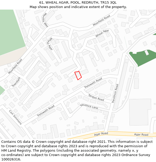 61, WHEAL AGAR, POOL, REDRUTH, TR15 3QL: Location map and indicative extent of plot