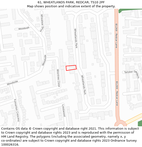 61, WHEATLANDS PARK, REDCAR, TS10 2PF: Location map and indicative extent of plot