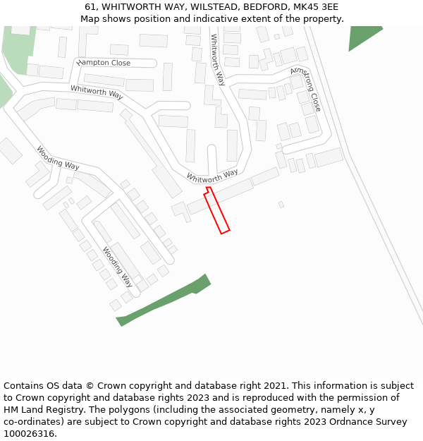 61, WHITWORTH WAY, WILSTEAD, BEDFORD, MK45 3EE: Location map and indicative extent of plot
