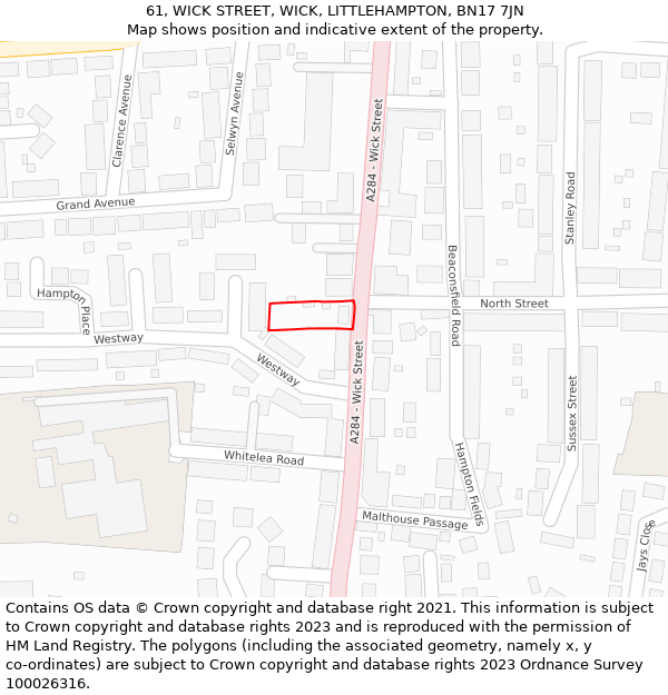 61, WICK STREET, WICK, LITTLEHAMPTON, BN17 7JN: Location map and indicative extent of plot
