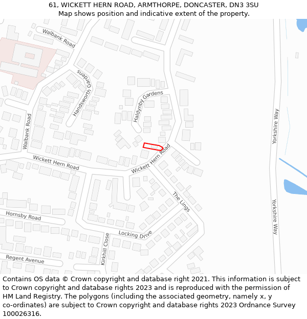 61, WICKETT HERN ROAD, ARMTHORPE, DONCASTER, DN3 3SU: Location map and indicative extent of plot