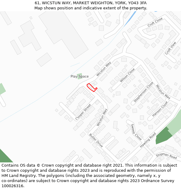 61, WICSTUN WAY, MARKET WEIGHTON, YORK, YO43 3FA: Location map and indicative extent of plot