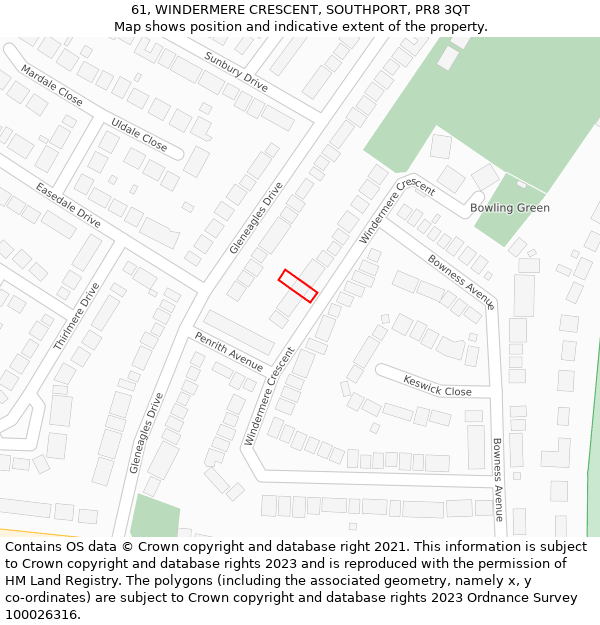 61, WINDERMERE CRESCENT, SOUTHPORT, PR8 3QT: Location map and indicative extent of plot