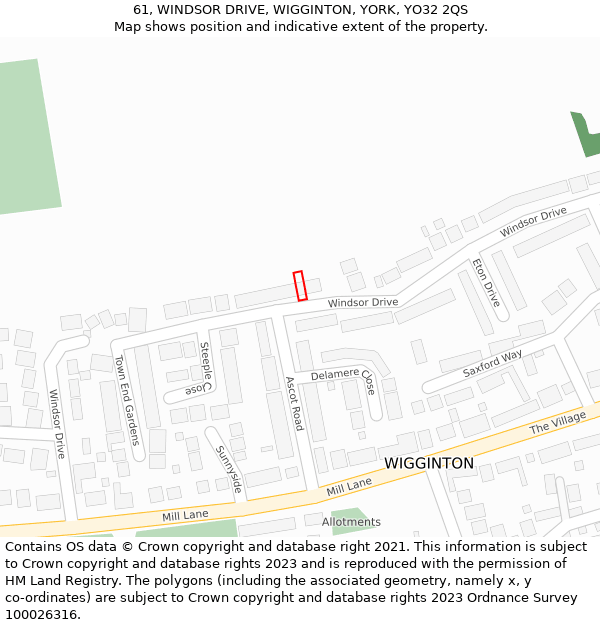 61, WINDSOR DRIVE, WIGGINTON, YORK, YO32 2QS: Location map and indicative extent of plot