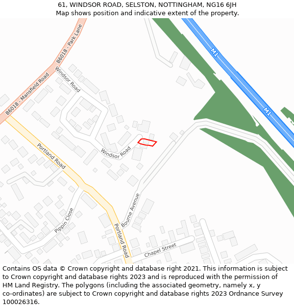 61, WINDSOR ROAD, SELSTON, NOTTINGHAM, NG16 6JH: Location map and indicative extent of plot
