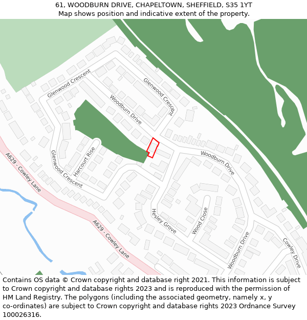 61, WOODBURN DRIVE, CHAPELTOWN, SHEFFIELD, S35 1YT: Location map and indicative extent of plot