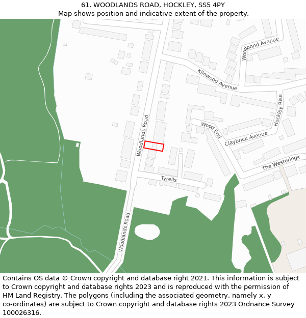 61, WOODLANDS ROAD, HOCKLEY, SS5 4PY: Location map and indicative extent of plot