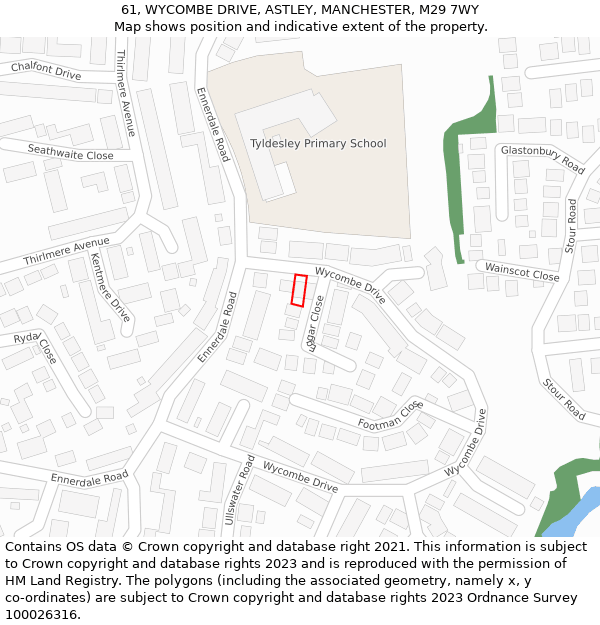 61, WYCOMBE DRIVE, ASTLEY, MANCHESTER, M29 7WY: Location map and indicative extent of plot