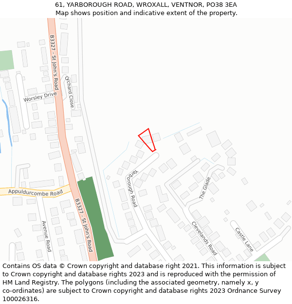 61, YARBOROUGH ROAD, WROXALL, VENTNOR, PO38 3EA: Location map and indicative extent of plot