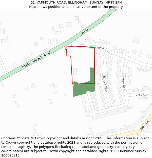 61, YARMOUTH ROAD, ELLINGHAM, BUNGAY, NR35 2PH: Location map and indicative extent of plot